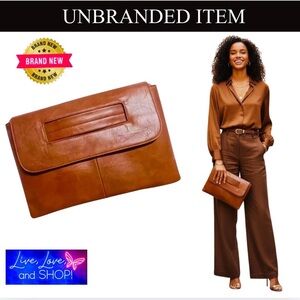 CLUTCH WRISTLET: Brown High-Quality Faux Leather Large Capacity Purse, NIP